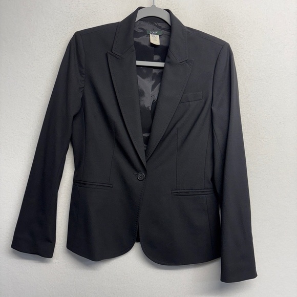 J Crew Wool Stretch Blazer Black 4 Single Button BlackClassic Workwear - Picture 1 of 6